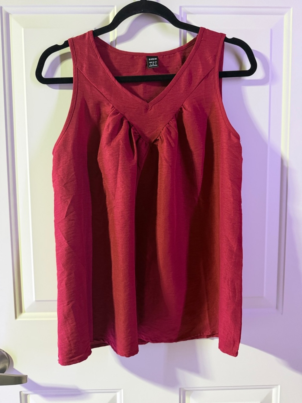 SHEIN Raspberry Red Gathered V-Neck tank